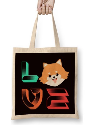 Love Pomeranian Pommy Pom German Spitz Poland Toy Dog Puppy Bez Çanta Uzun Saplı