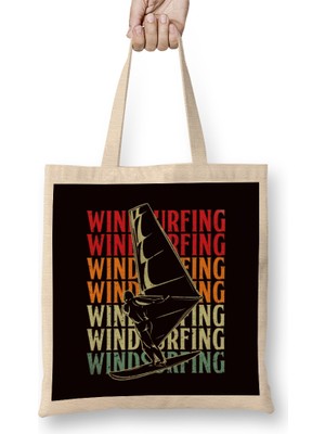 Retro Windsurfing Vintage Windsurfer Sailboarding Ocean Wave Bez Çanta Uzun Saplı