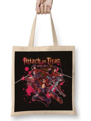 Attack On Titan Eren Levi Mikasa Bez Çanta Uzun Saplı