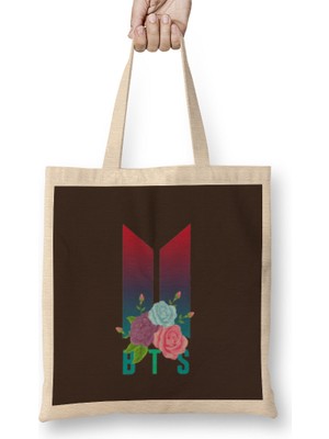 Humuts Bts Army Gift Logıo Merch Flowers Bez Çanta Uzun Saplı
