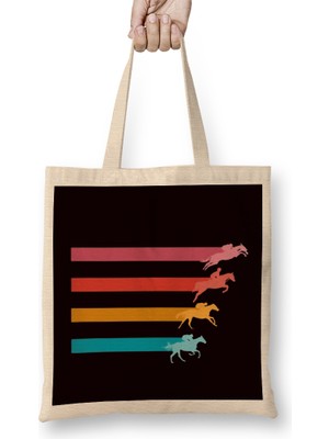 Humuts Retro Equestrian Sport Vintage Horses Riding Horse Dressage Bez Çanta Uzun Saplı