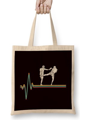 Humuts Retro Heartbeat Kickboxer Vintage Kickboxing Fighter Sports Bez Çanta Uzun Saplı