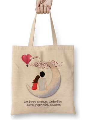 Humuts Sevgililer Günü Sevgiliye Hediye 0103 Bez Çanta Uzun Saplı