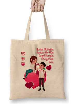 Humuts Sevgililer Günü Sevgiliye Hediye 019 Bez Çanta Uzun Saplı