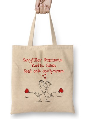 Sevgililer Günü Sevgiliye Hediye 0250 Bez Çanta Uzun Saplı