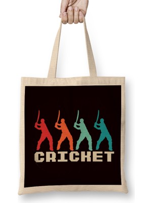 Retro Cricket Player Vintage Team Cricketer Wicket Bez Çanta Uzun Saplı