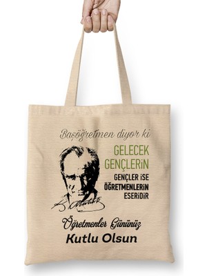 Humuts Öğretmenler Günü Öğretmene Hediye 012 Bez Çanta Uzun Saplı