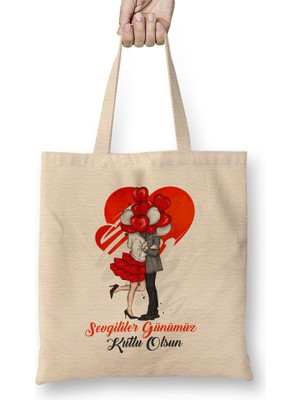Humuts Sevgililer Günü Sevgiliye Hediye 0111 Bez Çanta Uzun Saplı