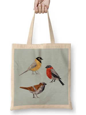 Humuts Geometric Animal Birds Bez Çanta Uzun Saplı