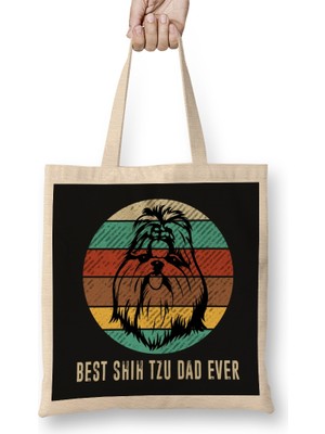 Humuts Vintage Best Shih Tzu Dad Ever 01 Bez Çanta Uzun Saplı