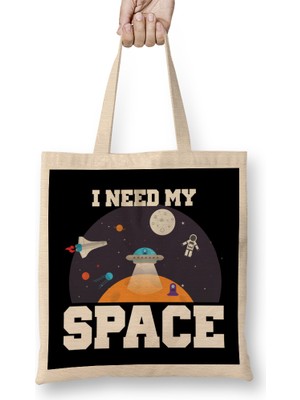Humuts Funny I Need My Space Astronaut & Aliens Spaceship Bez Çanta Uzun Saplı