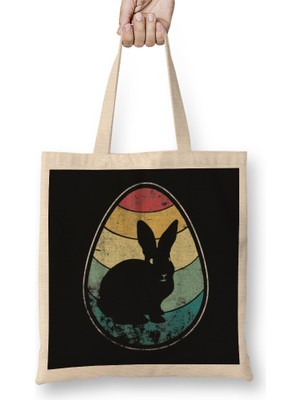 Humuts Retro Vintage Bunny Egg Happy Easter Bez Çanta Uzun Saplı