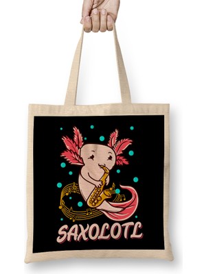 Humuts Saxolotl Sax Playing Axolotl Pun Walking Fish Bez Çanta Uzun Saplı