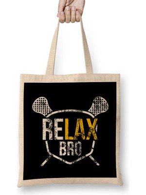 Humuts Vintage Relax Bro Lacrosse Cute Distressed Lax Pun Bez Çanta Uzun Saplı