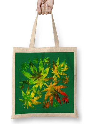 Humuts Marijuana Cannabis Leaves Pattern Bez Çanta Uzun Saplı