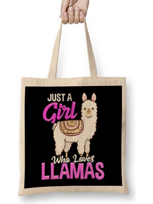 Humuts Just A Girl Who Loves Llamas Cute & Funny Lama Bez Çanta Uzun Saplı