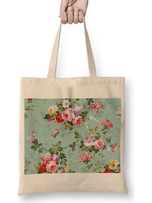 Humuts Çiçek Desenli Bez Çanta Uzun Saplı