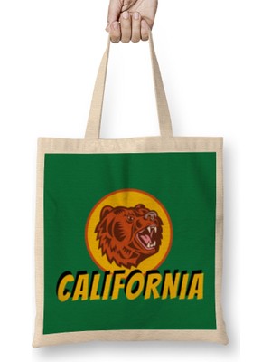 California Bear Vintage Retro Style Art Bez Çanta Uzun Saplı