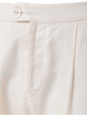 Kırık Beyaz Renk Keten Karışımlı Chino Pantolon