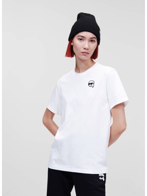 Karl Lagerfeld Bisiklet Yaka Düz Beyaz Kadın T-Shirt 230W1721