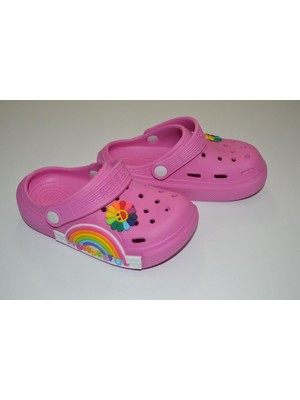 Calx Kız Çocuk Okul Öncesi Pembe Wonderful Yazılı Gökkuşağı Papatya Süslemeli Eva Malzemeli Crocs Terlik