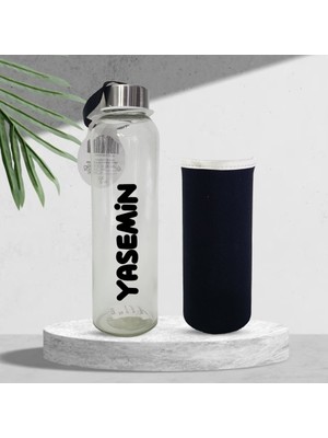 Hediye Kesesi Kişiye Özel Siyah Kılıflı Cam Matara 500 ml HK2671 Estetik Tasarım ve Sağlam Malzeme