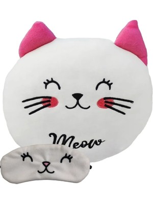 Hediyesahibi  Sevimli Kedi Polar Yastık 35*35CM Göz Bandı Hediyeli