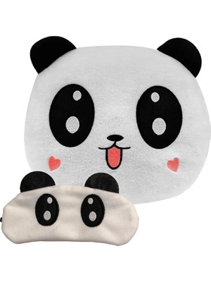 Hediyesahibi  Sevimli Panda Polar Yastık 35*35CM Göz Bandı Hediyeli