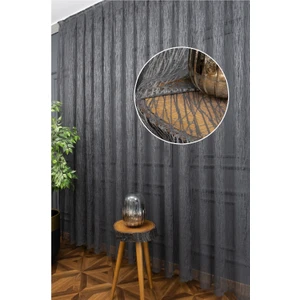 Antrasit Cam Kırığı Modern 3 Kat Pileli Tül Perde