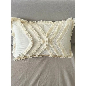 NDC Home Çoklu Püsküllü Krem Keten Kırlent Kırlent Kılıfı 35 x 55 cm