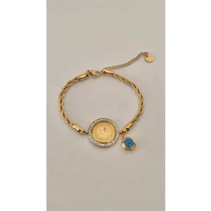 Opia Jewelry - Burgu Zincirli Çeyrek Altın Detaylı Çelik Bileklik (19+5)