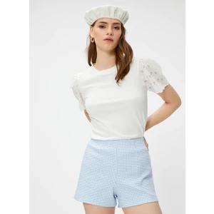 Rachel Araz x  Koton Mavi - Beyaz Kadın Kısa Ekose Şort