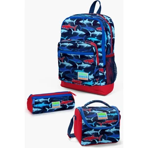 Coral High Kids Lacivert Kırmızı Köpek Balığı Desenli 3’lü Okul Çanta Seti SET0123718