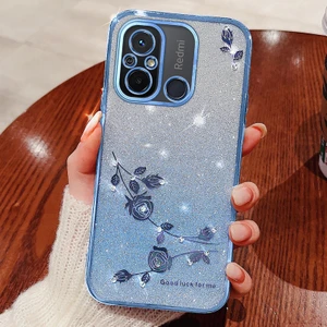 LR Joyful Xiaomi Redmi 12C 4g / 11A 4g / Poco C55 4g Telefon Kapağı Çiçek Rhinestone Gradient Glitter Tpu Kılıfı (Yurt Dışından)