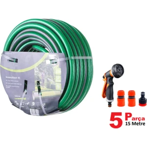 Garden KS15 Kırılmaz Örgülü Bahçe Su Hortumu 15 mt 5 Parça