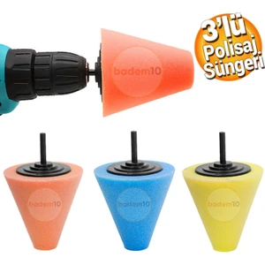 Rodex Konik Pasta Cila Oto Parlatma Polisaj Süngeri Aparatı Matkap Ucu Jant Temizlik Seti (3 Parça)