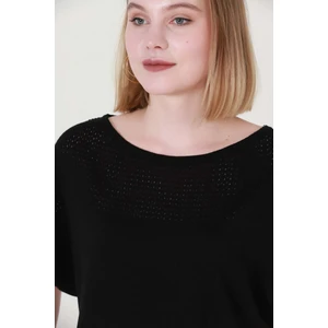 Kadın Siyah Göğüs Ajurlu Yazlık Ince Triko Bluz