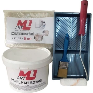 M1 Art Beyaz Su Bazlı Panel Kapı Boyası 3 kg Tava+Rulo+Örtü +Fırça -Set