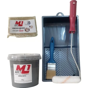 M1 Art Gri  Akrilik Boya 1.kg  Tava+Rulo+Örtü +Fırça -Set -Ahşap, Tuval, Seramik , Duvar ,taş