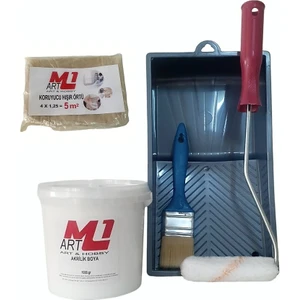M1 Art Beyaz  Akrilik Boya 1.kg  Tava+Rulo+Örtü +Fırça -Set -Ahşap, Tuval, Seramik , Duvar ,taş