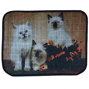 Elekli Desenli Kedi Tuvalet Önü Paspası 60 x 45 cm Üç Beyaz Kedi