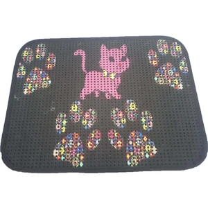 Elekli Desenli Kedi Tuvalet Önü Paspası 60 x 45 cm Pembe Kedi