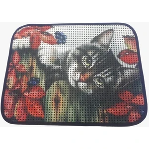 Miapet Elekli Desenli Kedi Tuvalet Önü Paspası 60 x 45 cm Gri Kedi