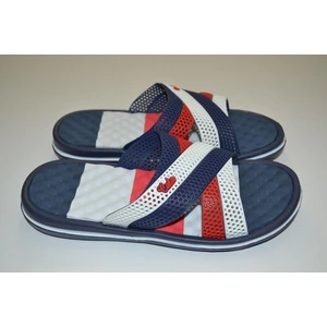 Gezer Erkek Kaymaz Yumuşak Masaj Tabanlı Beyaz Lacivert Kırmızı Çapraz Eva Terlik
