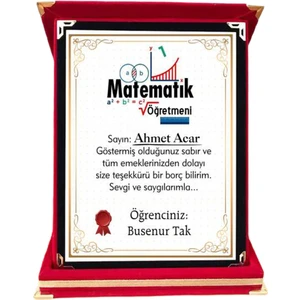 Nil Hediye Matematik Öğretmenine Hediye Plaket