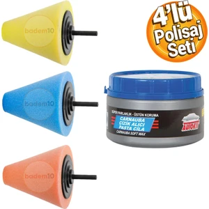 Oto Araç Araba Pasta Cila Çizik Giderici Yün Polisaj Süngeri Pedi 115 Mm Parlatma 4 Parça Seti