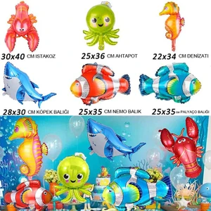 Denizler Alemi Okyanus Hayvanları Şeklinde Folyo Balon 6 Adet Haw