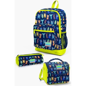 Coral High Kids Lacivert Neon Sarı Monster Desenli 3’lü Okul Çanta Seti SET0123726