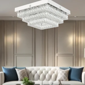 Modina 3 Katlı Krom Ledli 3 Renkli 50 Watt Kristalli Taşlı Modern Tasarım LED  kristal Salon Avize