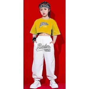 Kids Face Özel Tasarım Athletic Baskılı %100 Pamuk Kısa Kollu Yazlık Hip Hop Kız Çocuk Crop Eşofman Takımı